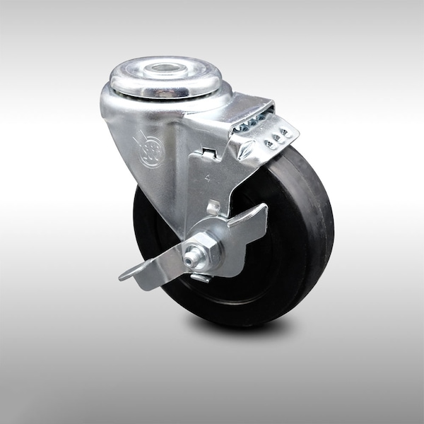 4 Inch SS Soft Rubber Wheel Swivel Bolt Hole Caster with Brake